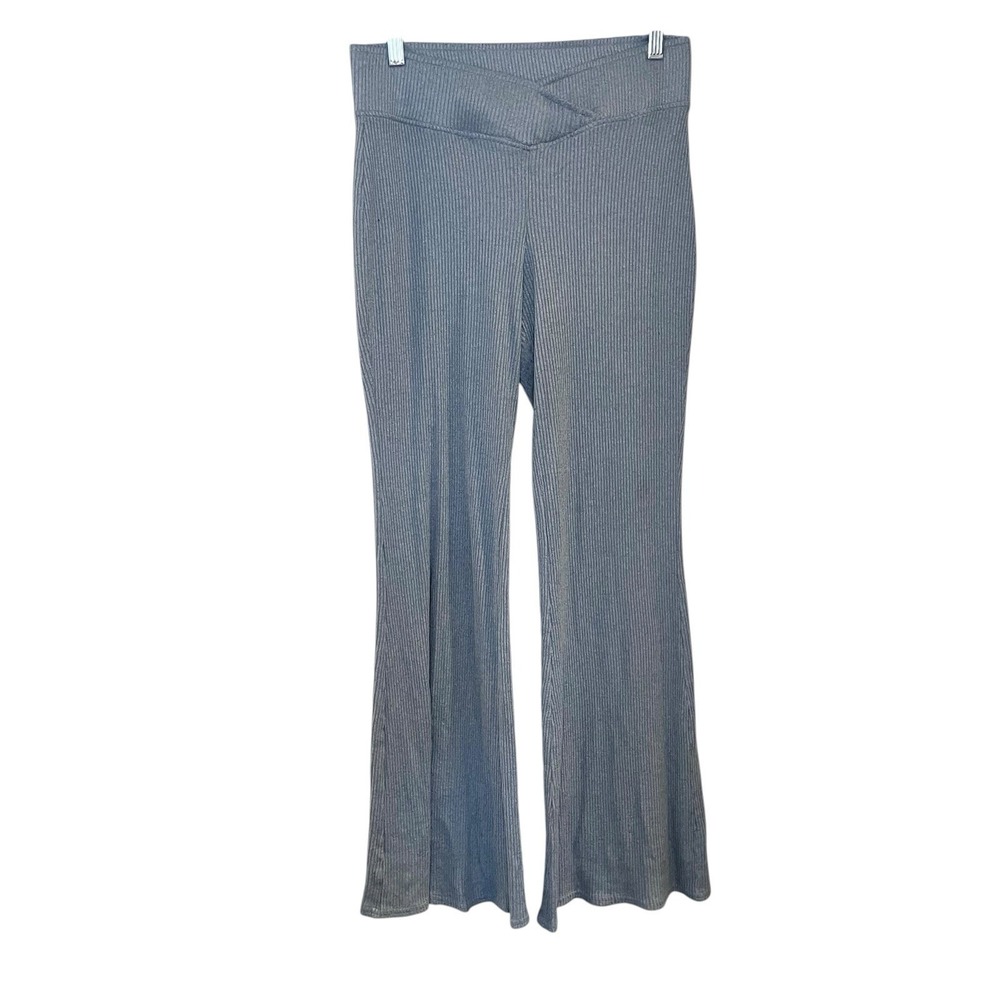 Gilly Hicks Yoga Classic Flare Leggings Ribbed Crossover Waist Light Blue Size S